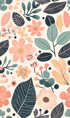 floral flower and leaf elements modern doodle illustrator seamless pattern for wallpaper or background