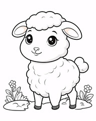 Obraz premium Cute and Playful Baby Sheep Line Art Design for Kids Fun and RelaxationColoring Page Design Book Cover for Kids