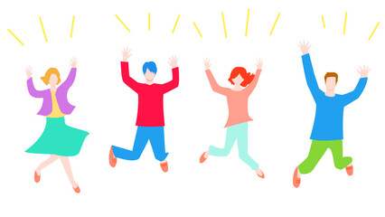 Clip art of young man and woman jumping.