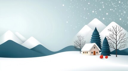 Cozy snowy mountain cottage nestled in a peaceful winter wonderland landscape with snow capped peaks evergreen trees and a serene atmosphere  This idyllic picturesque scene evokes a sense of solitude
