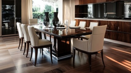 Elegant Modern Dining Room Table Setting with Modern Chairs