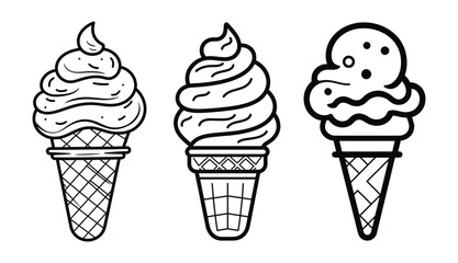 ice cream cone icon, vector, outline, illustration isolated on white background.