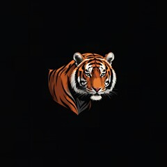 Obraz premium A sleek black tiger illustration with white outlines, featuring elegant curves and sharp angles for a dynamic and bold design on a solid black background.