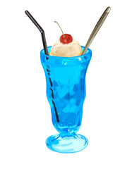 クリームソーダ（ブルー）ストロー、スプーン付き