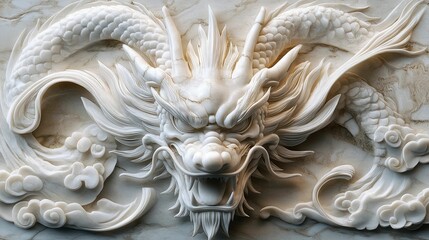 Intricate Marble Carving Of A Majestic Dragon