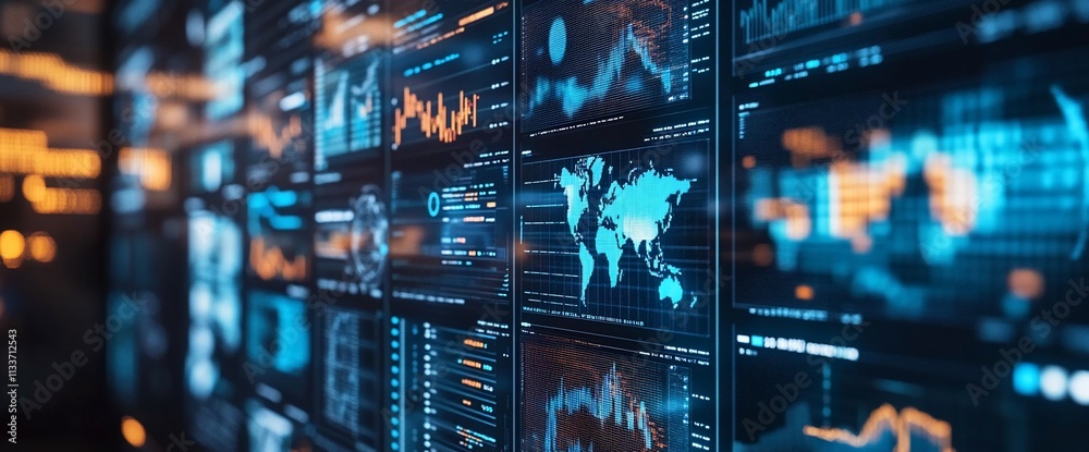 Aufkleber Digital interface displaying data analytics and global information.