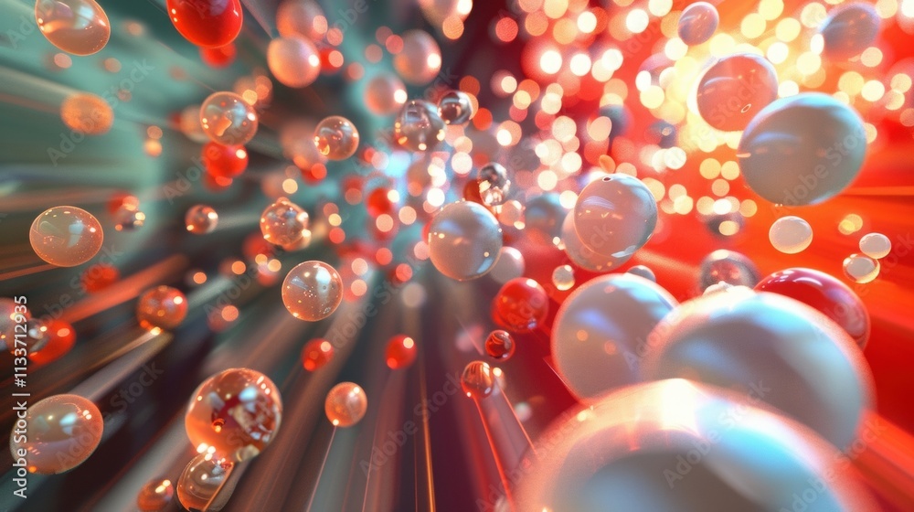 Poster big data stream of colorful spheres flowing and moving in cyberspace, creating a dynamic and abstrac