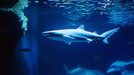 Naklejka premium Majestic Shark Underwater Ocean Wildlife Aquarium Scene