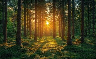 Obraz premium Sunrays through Trees