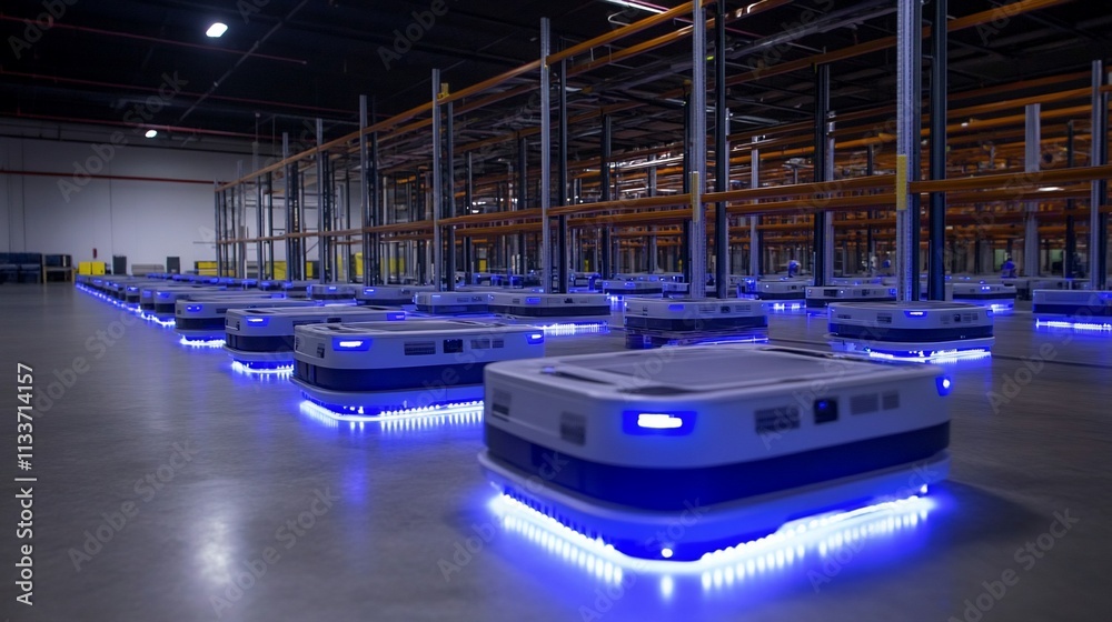 Poster Warehouse filled with automated robots for efficient inventory management.