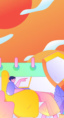 Business network security character flat vector concept operation hand drawn illustration
