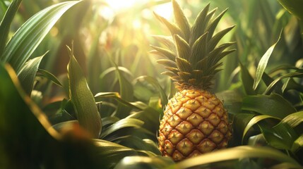 Obraz premium Fresh and Juicy Pineapple Surrounded by Lush Green Leaves
