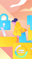 Business network security character flat vector concept operation hand drawn illustration
