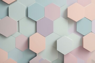 A Geometric Pattern Of Overlapping Hexagons In Subtle Pastel Shades