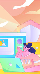 Business network security character flat vector concept operation hand drawn illustration
