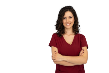 Dedicated young Latina healthcare professional in scrubs