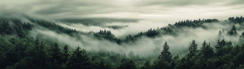 Fototapeta premium Enchanting landscapes where fog dances among the trunks.