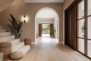 Stylish wooden floors set the tone for this chic entry space.