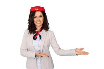 Professional Latina stewardess posing in airline attire