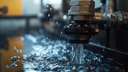 Industrial Valve Dispensing Water Into Basin