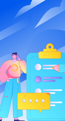 Invite friends to conduct questionnaire flat vector concept operation hand drawn illustration
