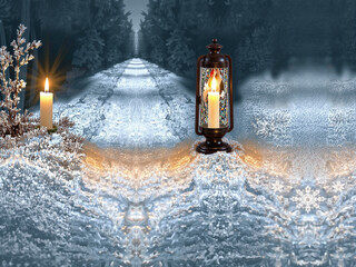 Candlelit Lantern on a Snowy Path