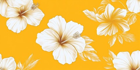 Lively hibiscus floral motif in striking yellow colors.