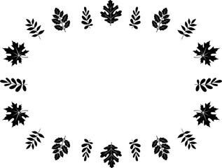 oval shaped black frame made of plants on white isolated background