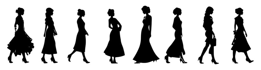 Elegant Female Silhouettes in Stylish Dresses