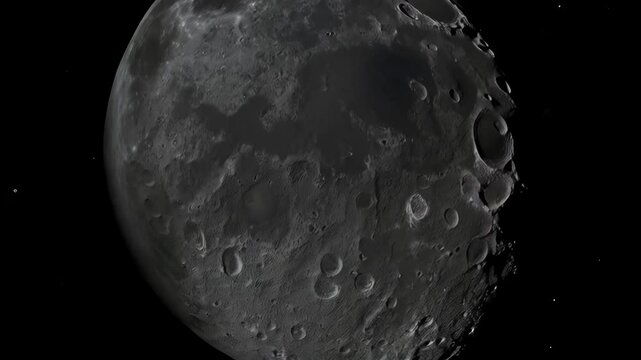 Closeup moon surface with meteorite impact craters. Lunar texture. Space exploration concept. Astronomy science. Black and white texture. World Space Week, International Day of Human Space Flight