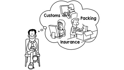 customer, packing and insurance thinking a person illustration design 