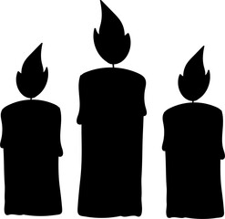 Set of silhouettes of burning candles. Isolated vector elements for design.