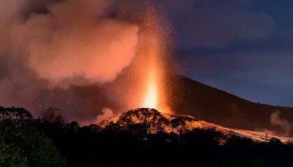 The night sky serving as a witness to Earth's fury.  