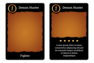 Prehistoric primitive themed card game template with yellow and black colors symbolizing ancient times. card template, border template