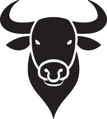 Minimalist bull head with only horns and nose ring visible vector black silhouette