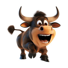 Fototapeta premium This Charming Tiny Bull with Big Adorable Eyes in Stunning 3D Cartoon Style Isolated on a Transparent Background Brings a Delightful Farm Animal Figure to Life