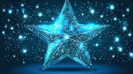 Sparkling Blue Star with Shimmering Lights and Bokeh Effects