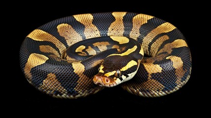 Obraz premium Captivating Portrait of a Colorful Python on Black Background