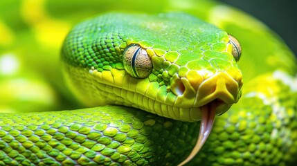Obraz premium Vibrant Green Snake with Striking Patterns and Tongue Flicking