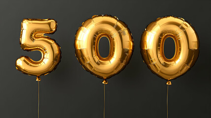 Golden Balloons Celebrate Five Hundred Milestone Achievement, Signifying Success and Growth in Business or Personal Life.