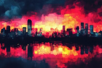 Abstract Urban Landscape Highlighted by Sunset Colors