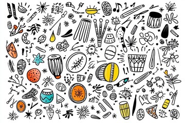 Abstract Musical Instruments and Doodle Elements