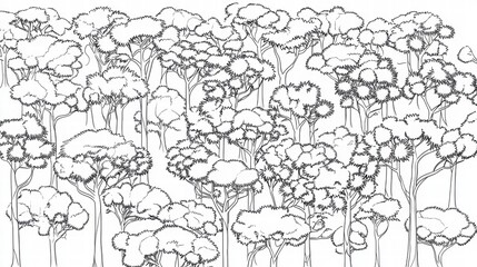 Black and White Line Drawing of a Forest.