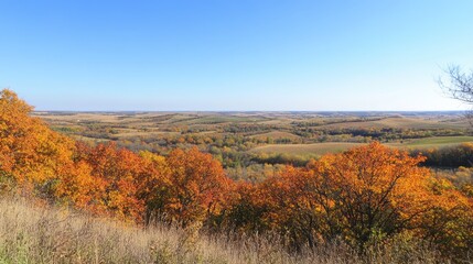 Fototapeta premium Scenic Autumn Landscape with Vibrant Colors of Fall Foliage