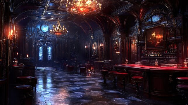 Dark Gothic Bar Interior: Opulent Vintage Design