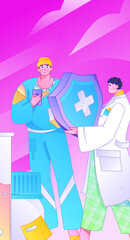 Medical characters fighting the epidemic flat vector concept operation hand drawn illustration
