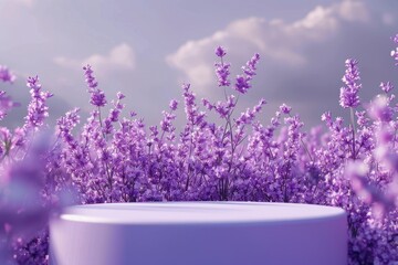 Ultra Hd Picture of Lavender Podium with Floral Background for Summer Cosmetic Display