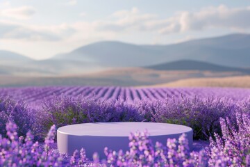 Vibrant Color Picture of Lavender Field Podium for Beauty Products and Nature Display