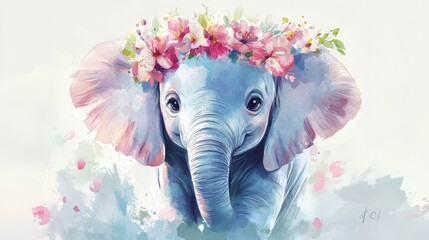 Adorable Elephant with Floral Crown Illustration