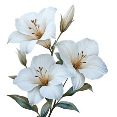 Fototapeta premium Three white flowers with brown tips. Generative AI